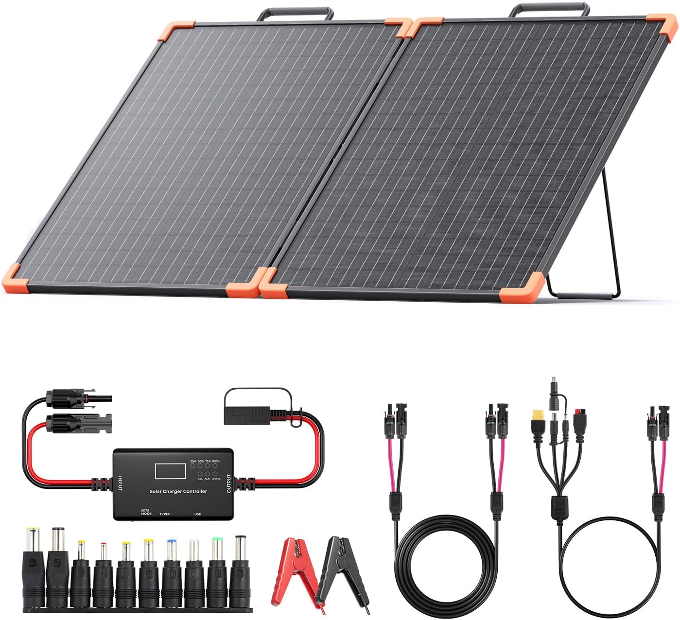 100 Watt Portable Solar Panel with 20A PWM Controller,Camper Essentials,19V Foldable Solar Panel Kit for Power Station  12V Batteries,23.5% High Efficiency IP68 Waterproof for Camping RV Trip