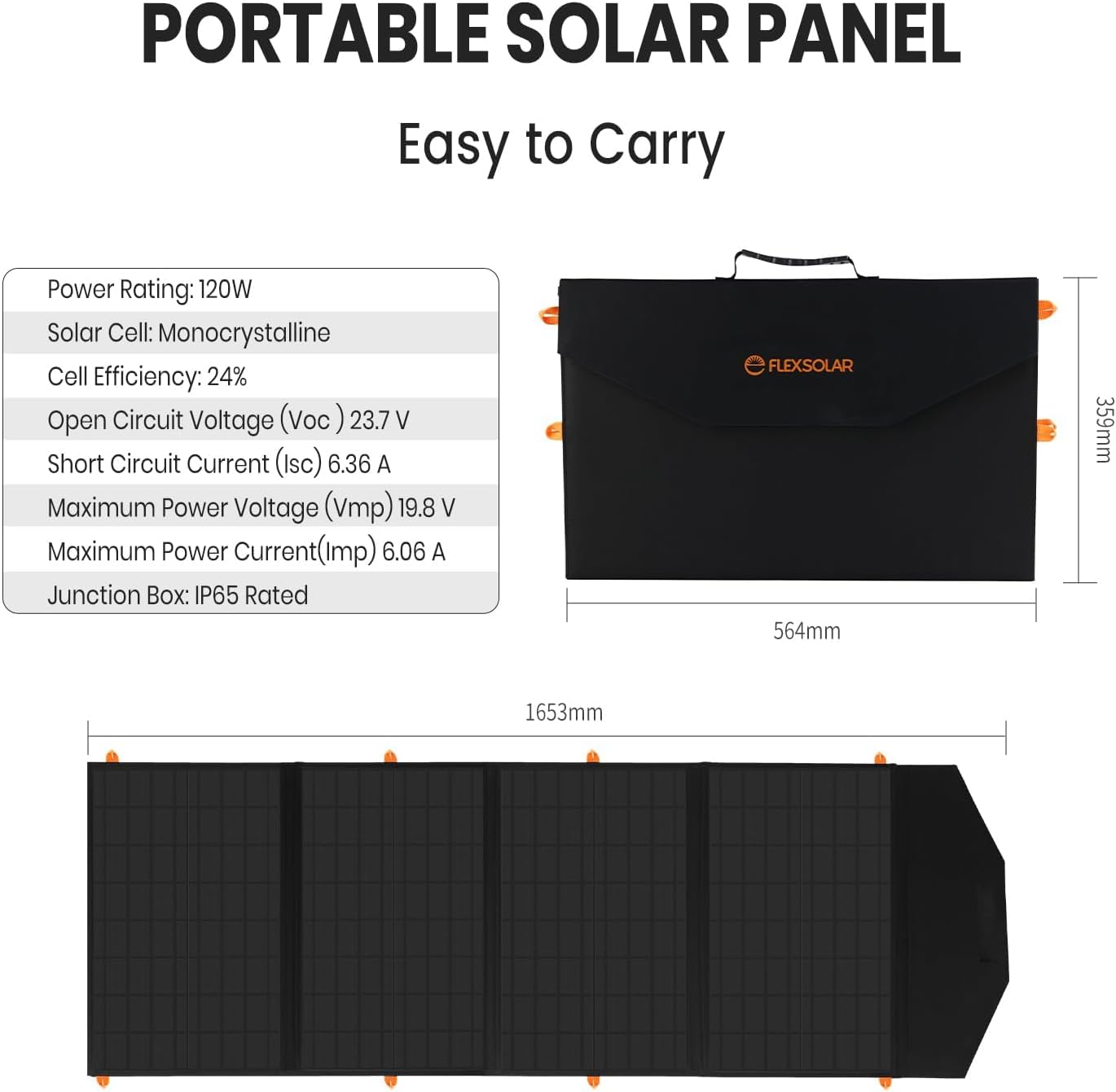 60W Portable Solar Panel for Power Station, 24% High Efficiency Foldable Solar Charger with QC3.0 USB-A PD3.0 DC Output, IP67 Waterproof Solar Panels for Camping RV, Power Outage (Without Generator)