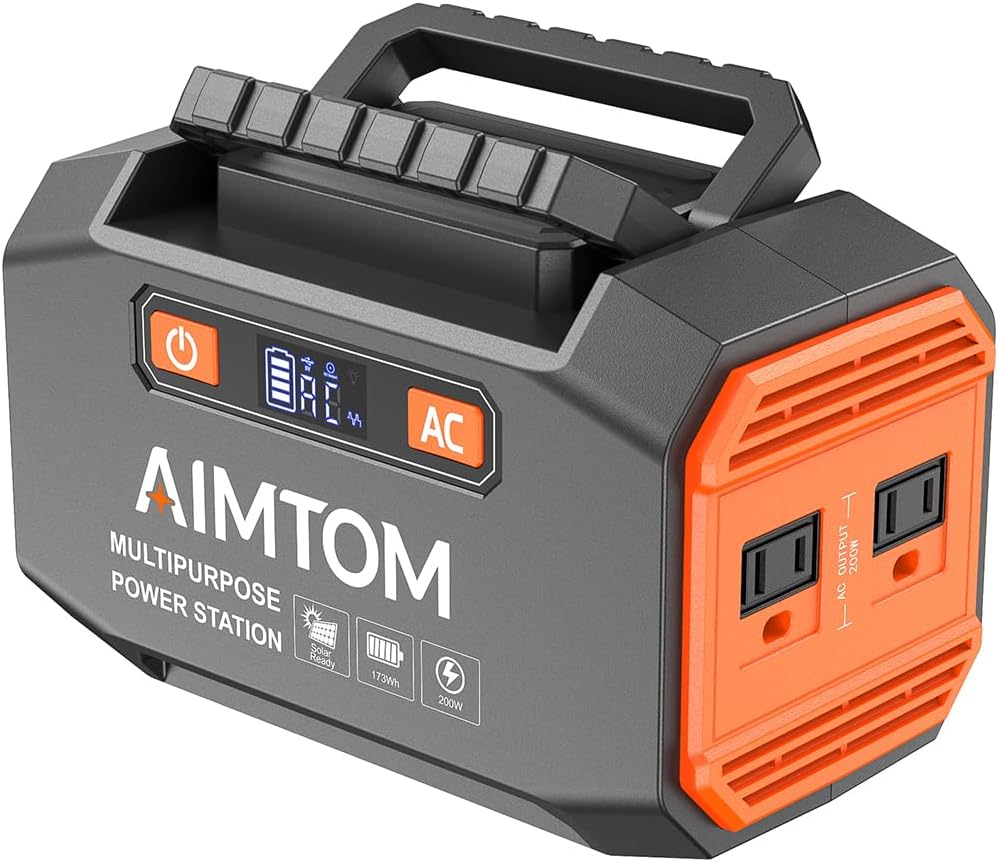 AIMTOM 155Wh Portable Power Station with 30W Solar Panel – 150W Peak/110V AC, 18W USB-C, 2x USB-A  12V DC – Solar Generator for Camping, Home, RV, Travel  Emergencies