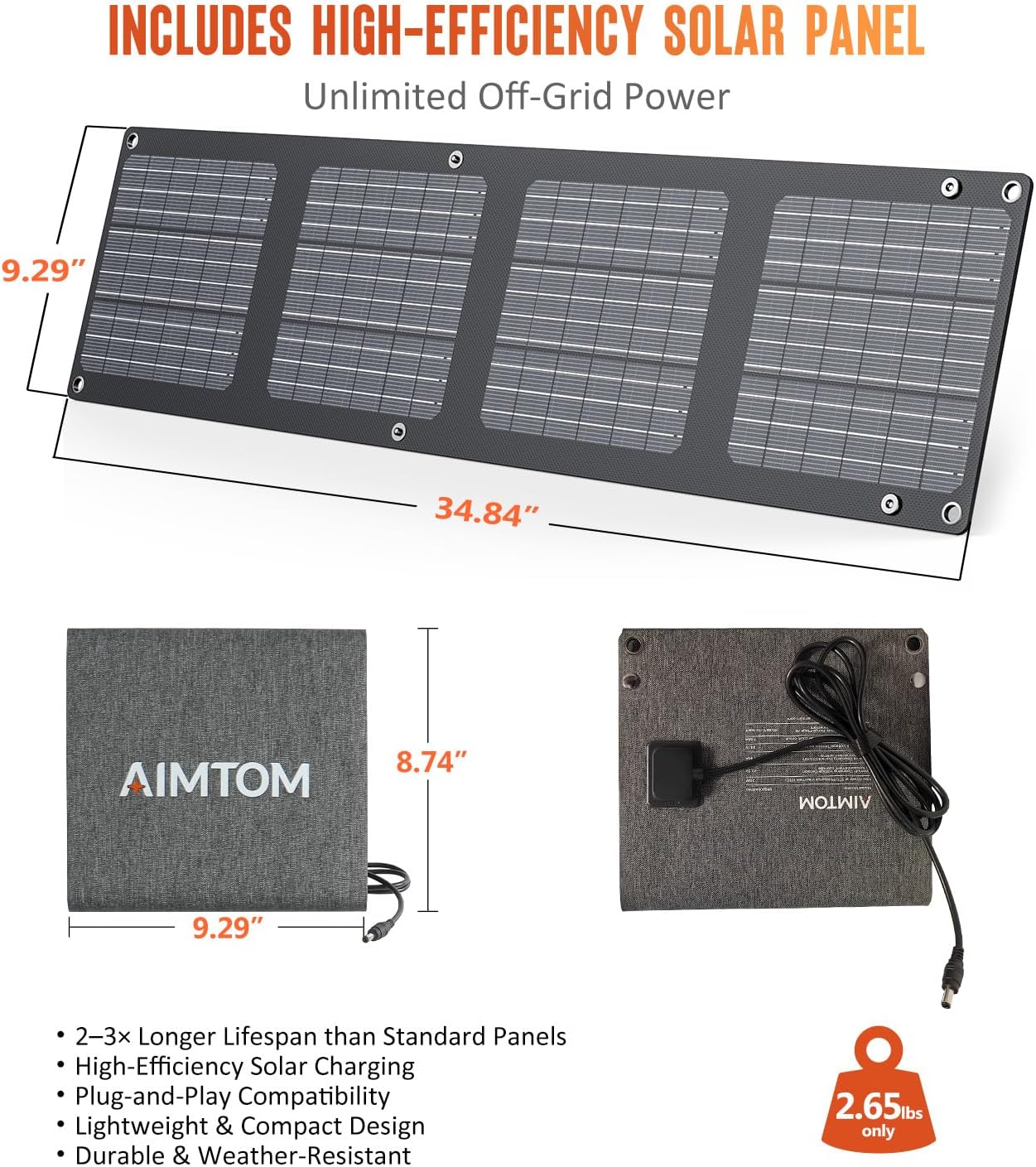 AIMTOM 155Wh Portable Power Station with 30W Solar Panel – 150W Peak/110V AC, 18W USB-C, 2x USB-A  12V DC – Solar Generator for Camping, Home, RV, Travel  Emergencies