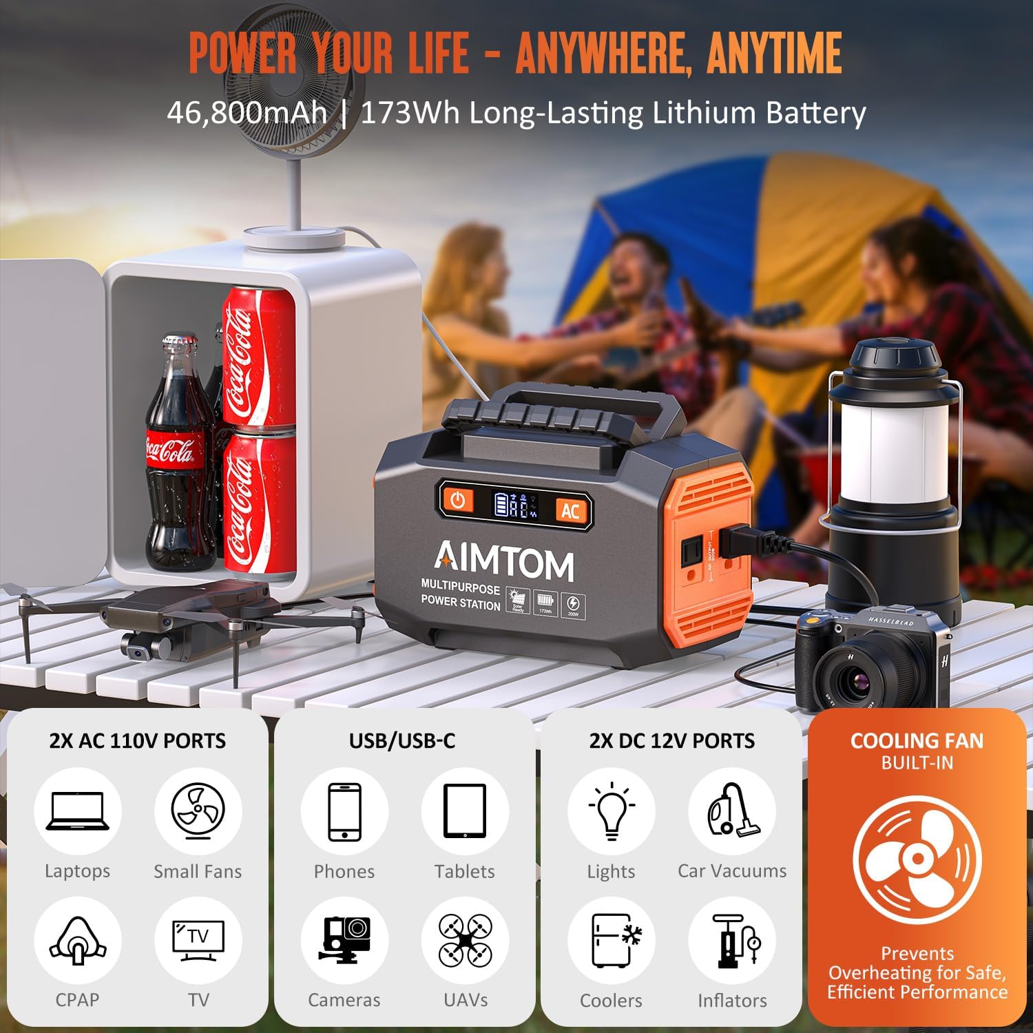 AIMTOM 155Wh Portable Power Station with 30W Solar Panel – 150W Peak/110V AC, 18W USB-C, 2x USB-A  12V DC – Solar Generator for Camping, Home, RV, Travel  Emergencies