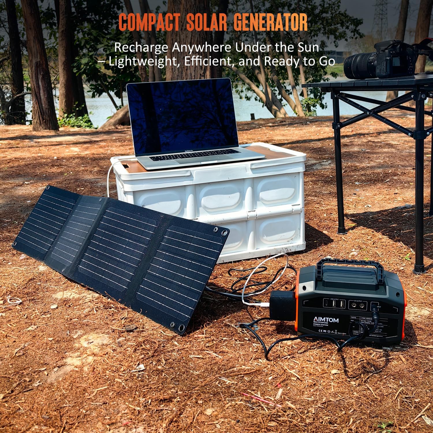 AIMTOM 155Wh Portable Power Station with 30W Solar Panel – 150W Peak/110V AC, 18W USB-C, 2x USB-A  12V DC – Solar Generator for Camping, Home, RV, Travel  Emergencies
