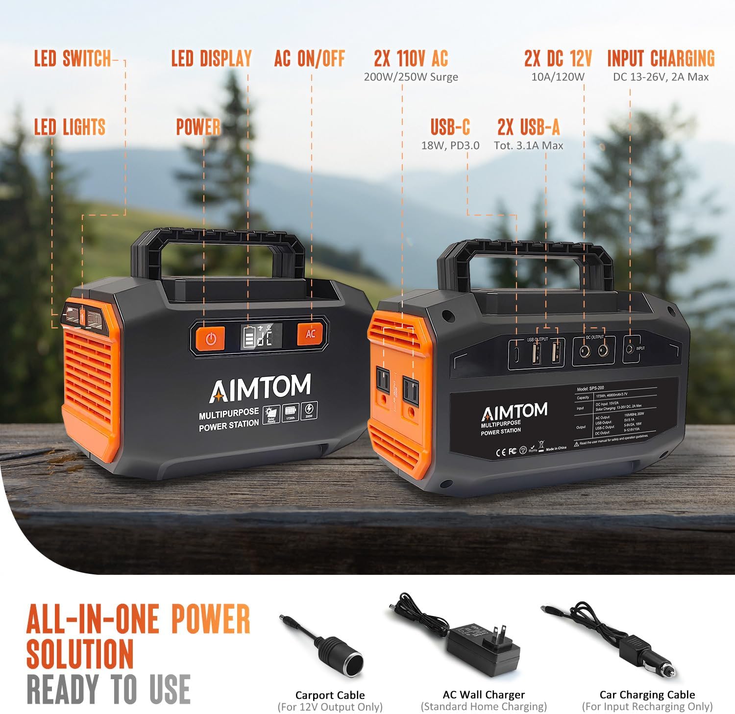 AIMTOM 155Wh Portable Power Station with 30W Solar Panel – 150W Peak/110V AC, 18W USB-C, 2x USB-A  12V DC – Solar Generator for Camping, Home, RV, Travel  Emergencies