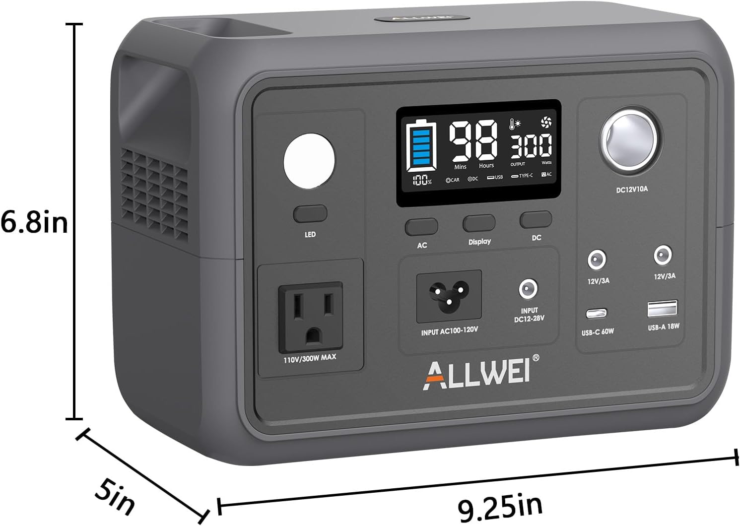 ALLWEI Portable Power Station 300W, 280Wh Solar Generator with 110V Pure Sine Wave AC Outlet, Backup Lithium Battery Generator for CPAP Outdoor RV Camping Emergency Home Use