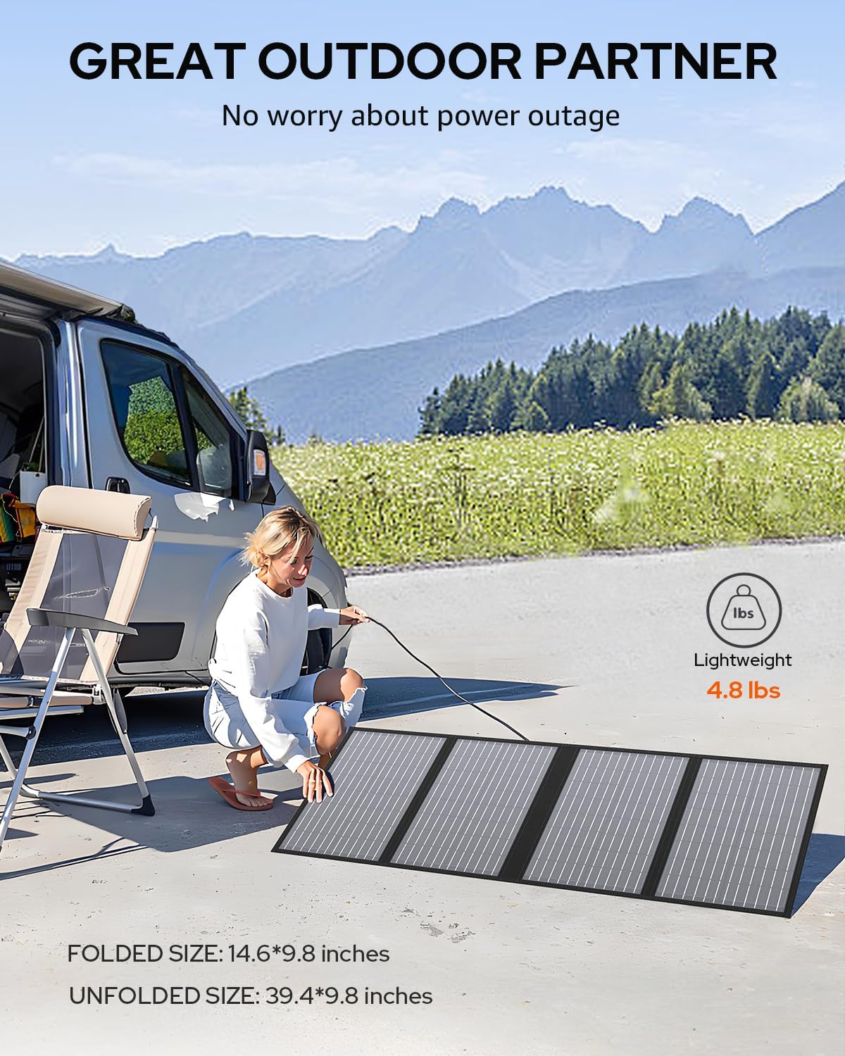 Apowking Portable Solar Panels 40W, Foldable Solar Panel Charger for 100-300W Portable Power Station, with Adjustable Kickstands, DC 18V Output, USB 3.0 and Type-C Ports for Camping Van RV Trip