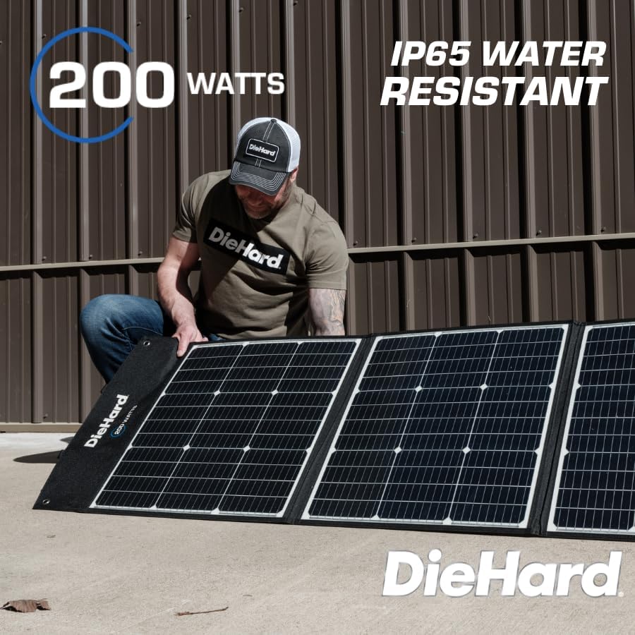 DieHard Solar Panel, 200-Watt, Foldable, Flexible, Lightweight, Portable - Designed for use with DieHard Portable Power Stations