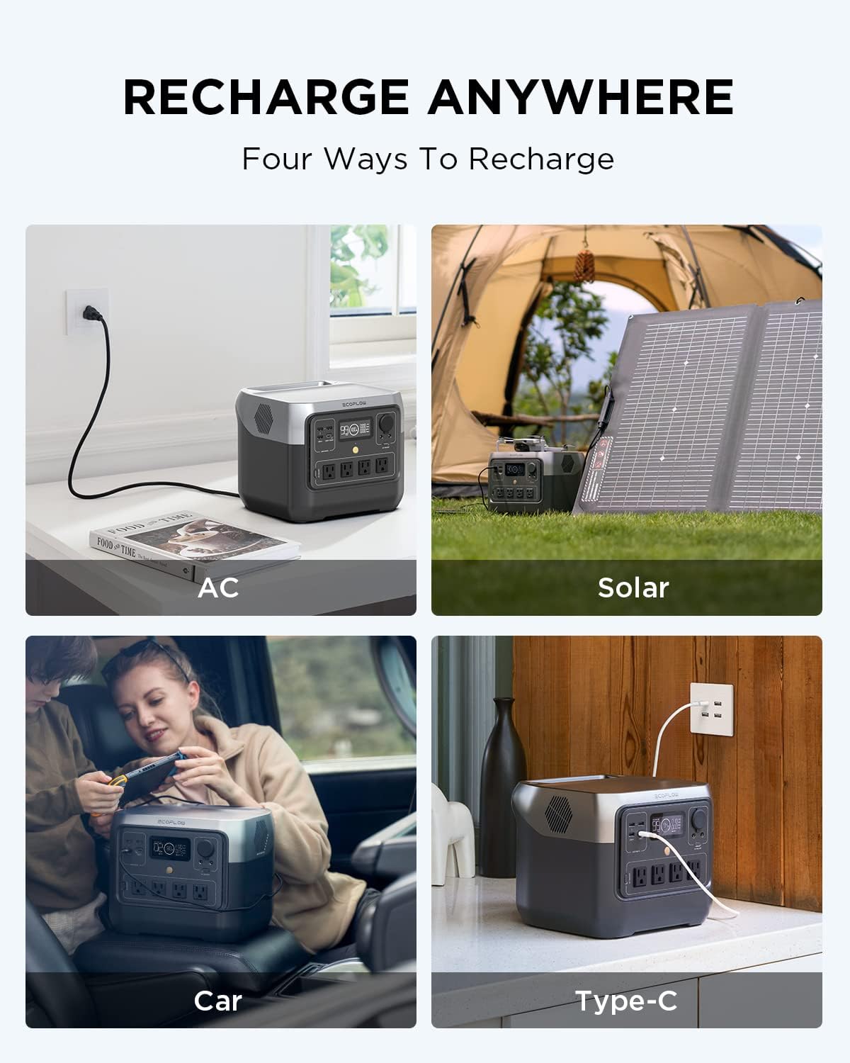 EF ECOFLOW Solar Generator RIVER 2 Pro 768Wh Portable Power Station  160W Portable Solar Panel  Waterproof Bag LiFePO4 Battery 70 Min Fully Charged, 4×AC, For Camping, RV, Home Backup