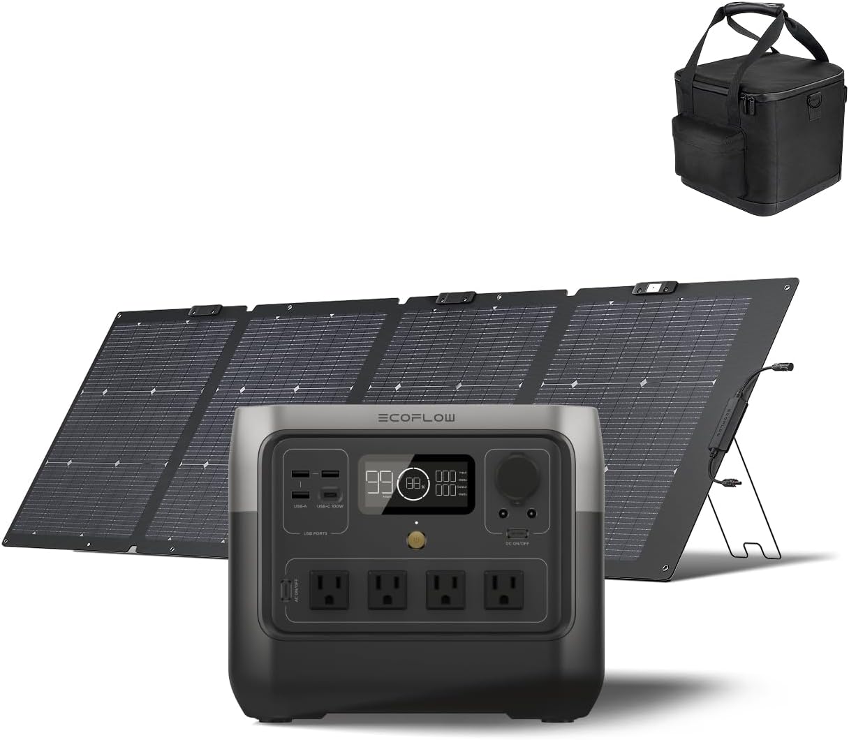 EF ECOFLOW Solar Generator RIVER 2 Pro 768Wh Portable Power Station  160W Portable Solar Panel  Waterproof Bag LiFePO4 Battery 70 Min Fully Charged, 4×AC, For Camping, RV, Home Backup