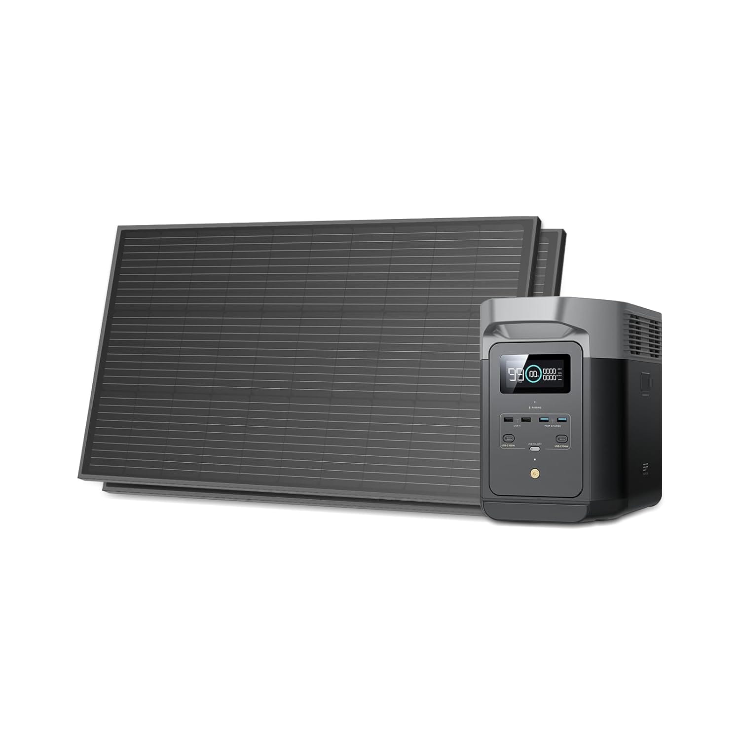 EF ECOFLOW Solar Generators, DELTA 2 Portable Power Station with 2PCS 100W 12V Solar Panels, 1024Wh LFP Battery, Fast Charging, Power Station for Home Backup, CampingRVs