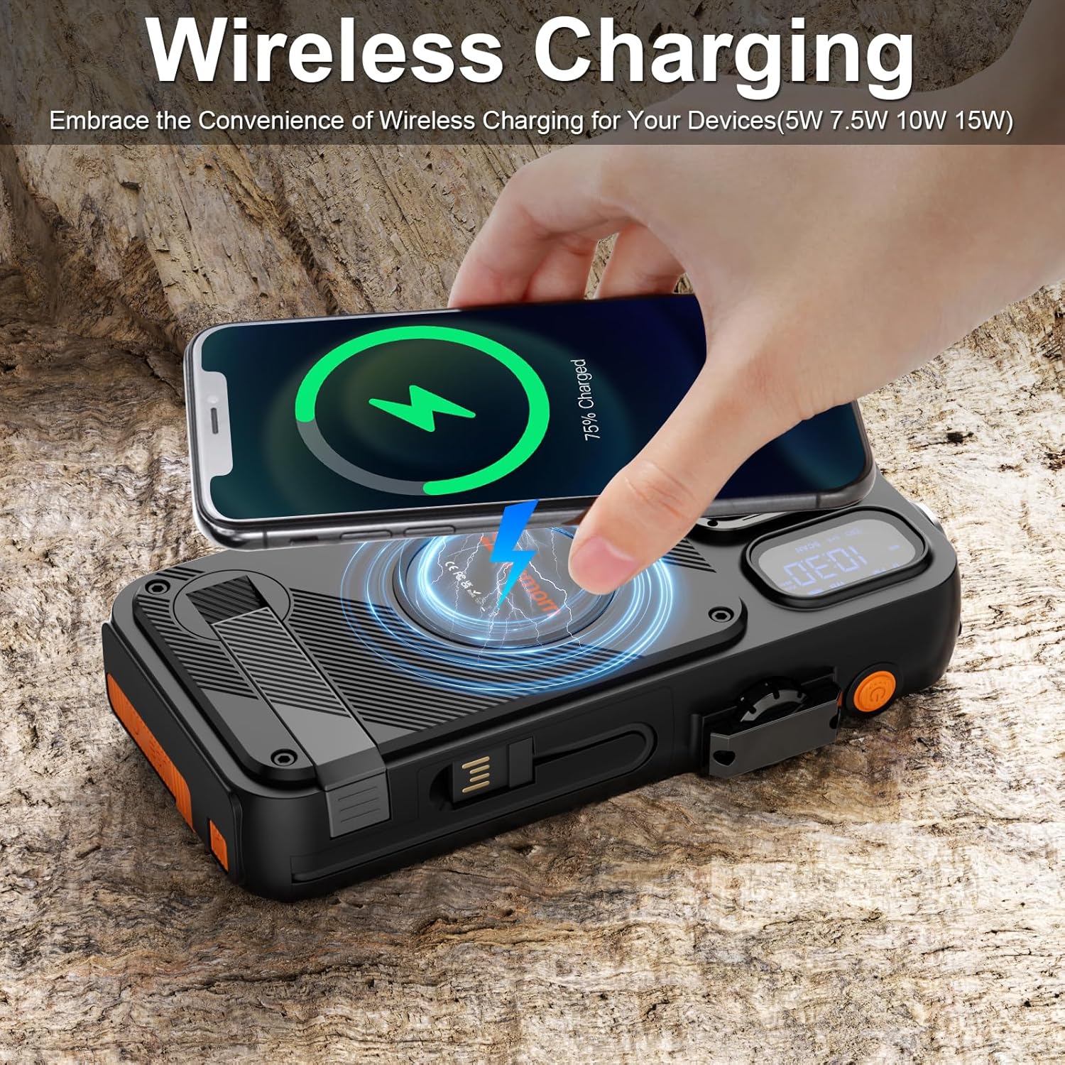 Emergency Radio22000mAh Solar Power Bank, FM NOAA Weather Radio, Portable Hand Crank Bluetooth Radio, 20W Fast Charge Wireless Phone Charger, SOS Flashlight for Emergency/Home