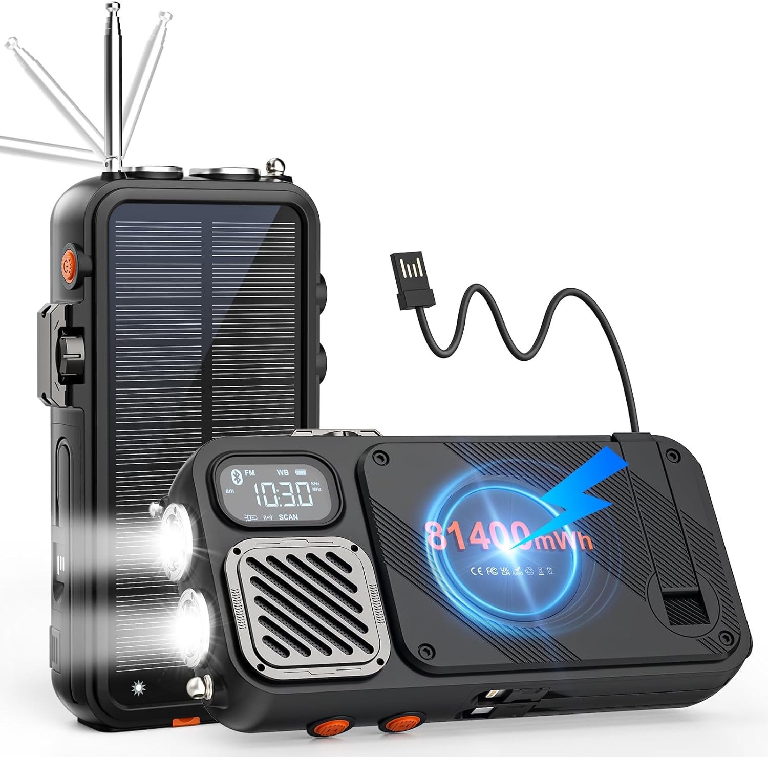 Emergency Radio22000mAh Solar Power Bank, FM NOAA Weather Radio, Portable Hand Crank Bluetooth Radio, 20W Fast Charge Wireless Phone Charger, SOS Flashlight for Emergency/Home