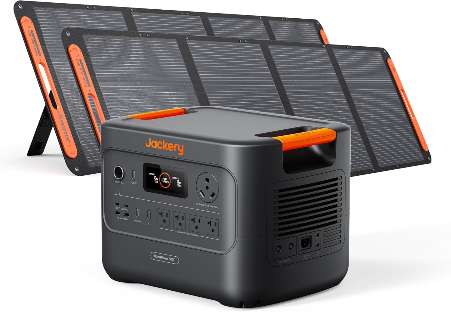 Jackery HomePower 3000 Portable Power Station with 2x 200W Solar Panels, 3600W (Surge 7200W) Output, 3072Wh LFP Battery Solar Generator, Essential Backup for Home Use, Power Outage, RV, Emergencies