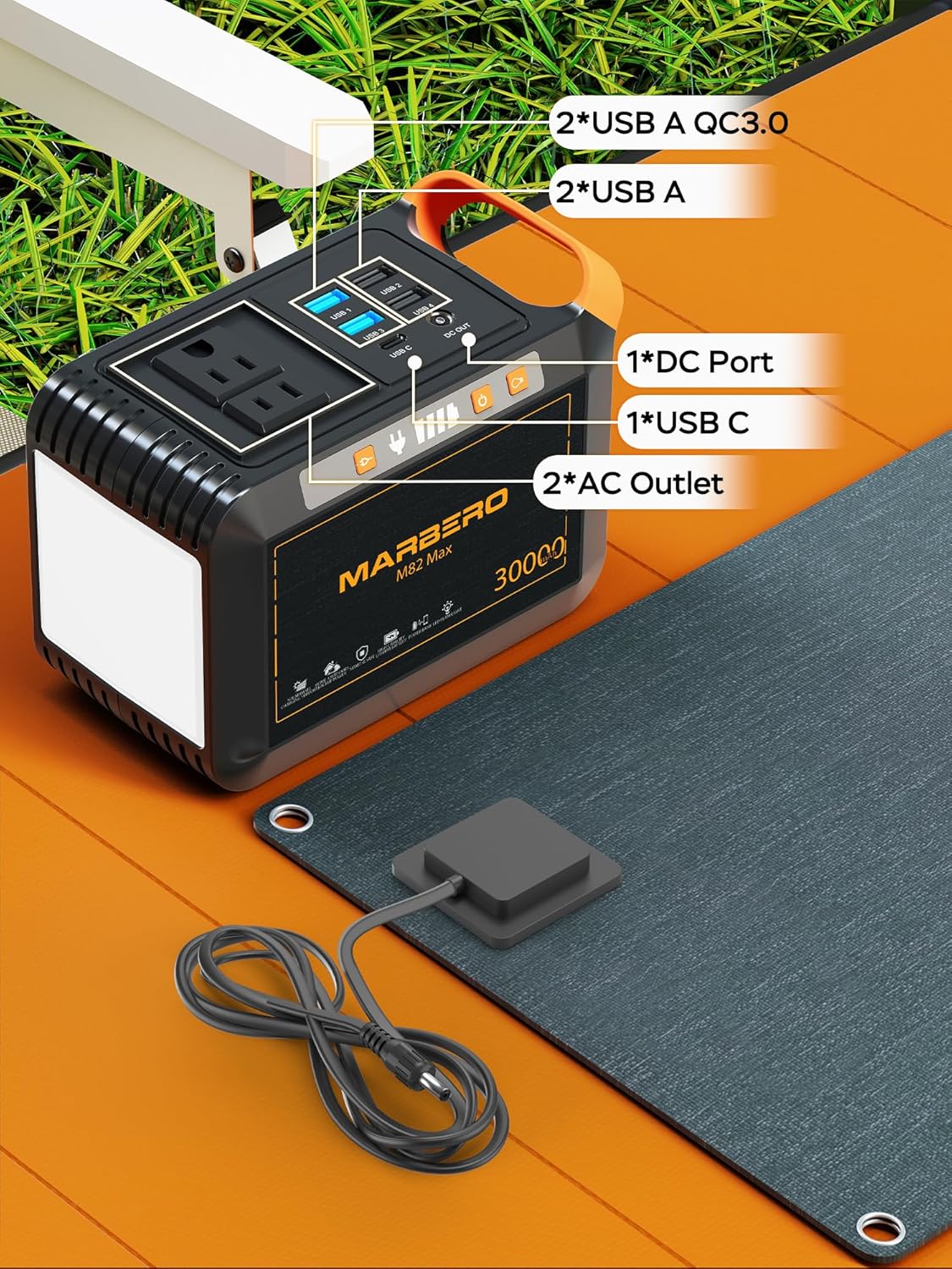 MARBERO 80W Solar Powered Generator with Panels 25W Included, 88.8Wh Lithium Battery Portable Power Station with AC Outlet 120W Peak Fast Charging 110V for Camping Outdoor Home Backup Backup RVs