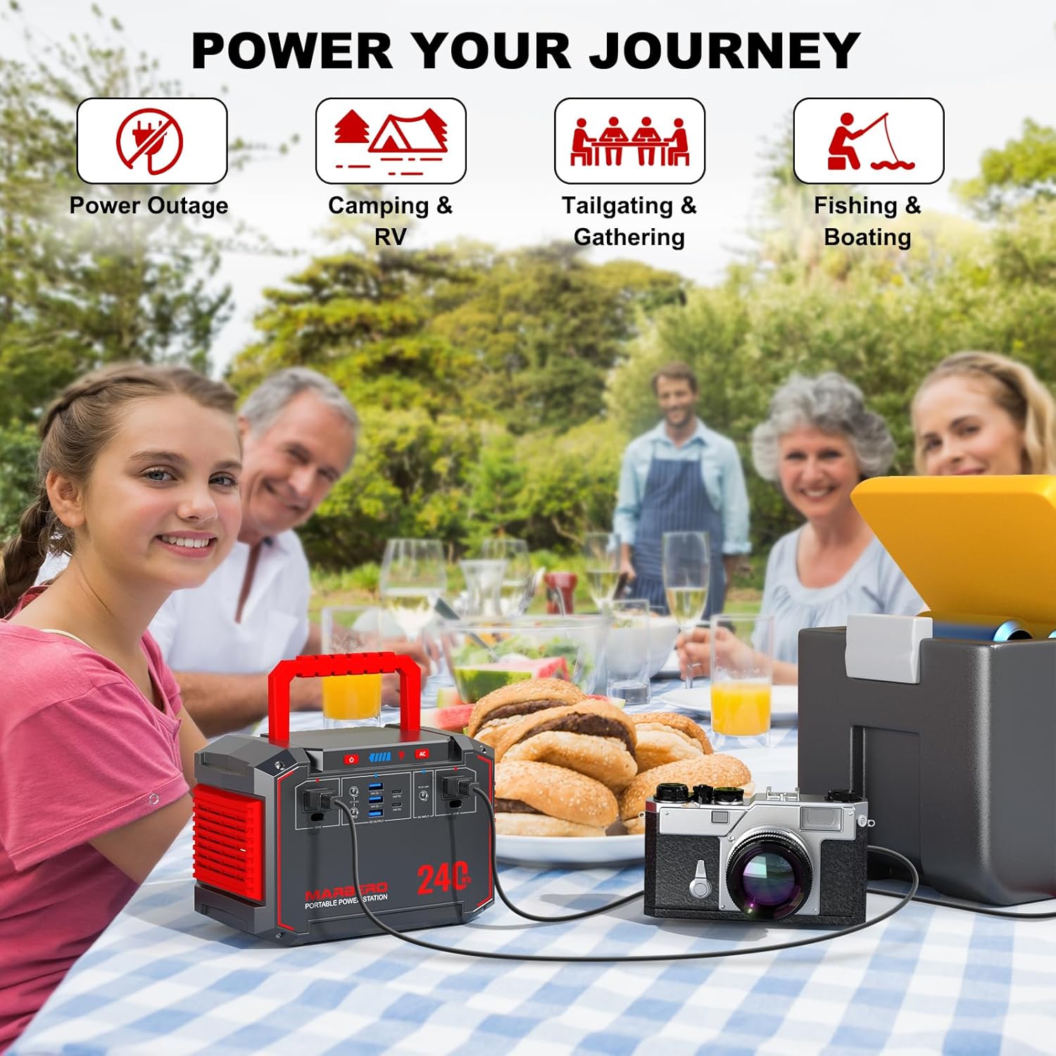 MARBERO 88.8Wh Portable Power Station with 30W Solar Panel 150W Peak Camping Solar Generator Power Bank with AC Outlet(2*AC,2*USB A, 2*USB C,) for Outdoor Travel Home Emergency Blackout Hurricane