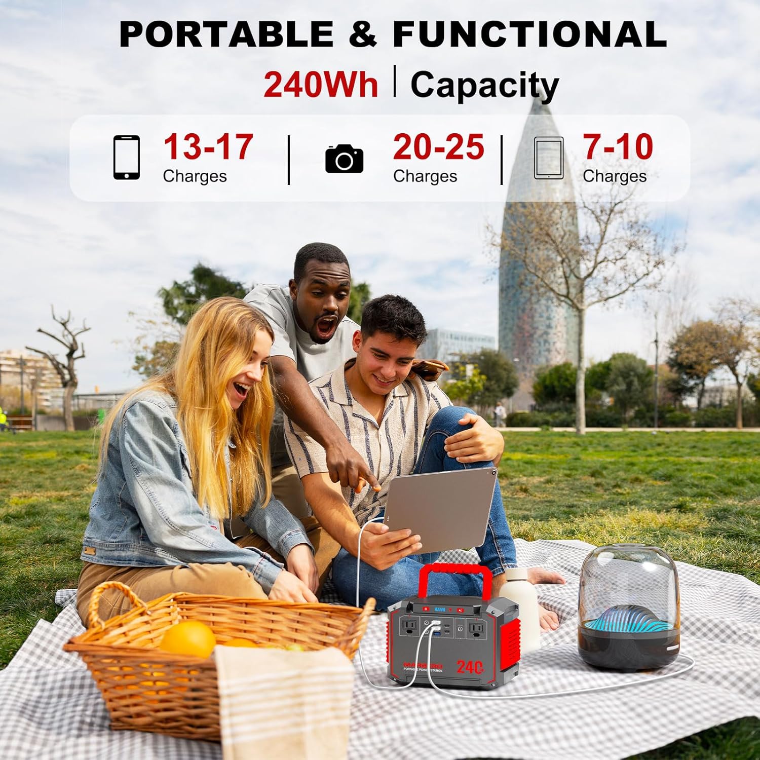 MARBERO 88.8Wh Portable Power Station with 30W Solar Panel 150W Peak Camping Solar Generator Power Bank with AC Outlet(2*AC,2*USB A, 2*USB C,) for Outdoor Travel Home Emergency Blackout Hurricane