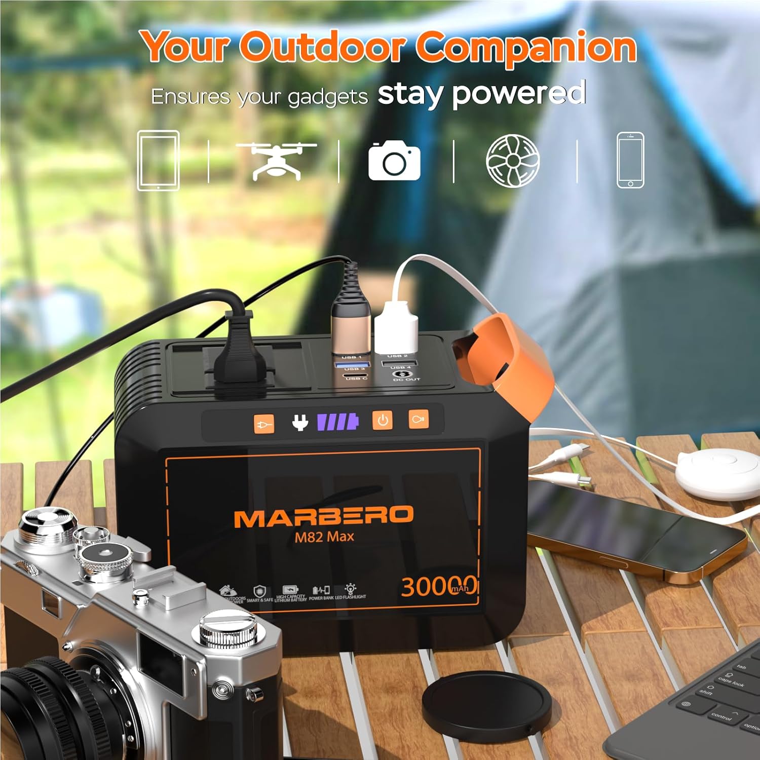 MARBERO 88.8Wh Solar Generator with 21W Solar Panel Included Portable Power Station 80W 110V 120W Max for Camping Outdoor Hiking Fishing Emergency
