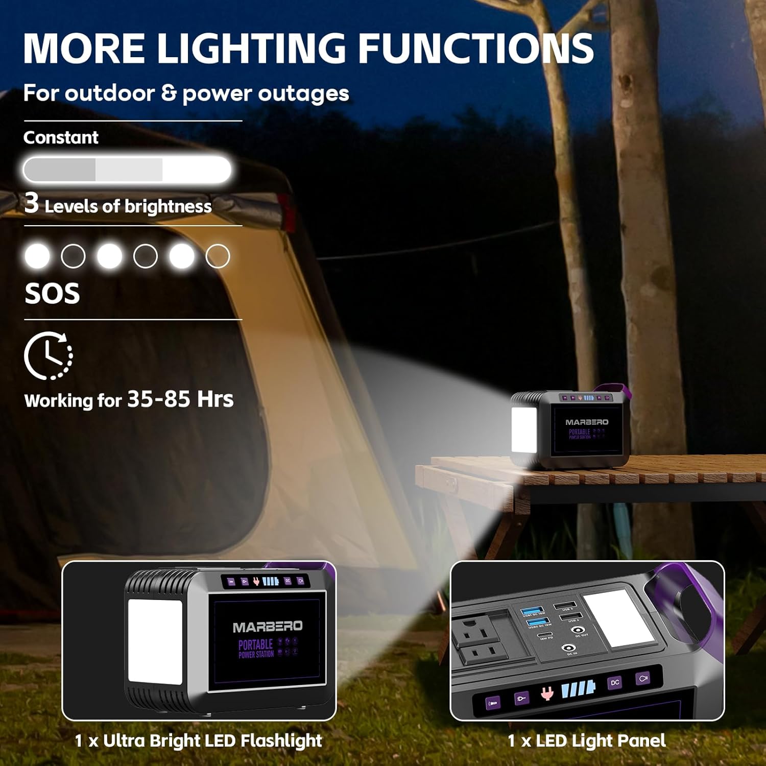MARBERO 88.8Wh Solar Generator with 21W Solar Panel Included Portable Power Station 80W 110V 120W Max for Camping Outdoor Hiking Fishing Emergency