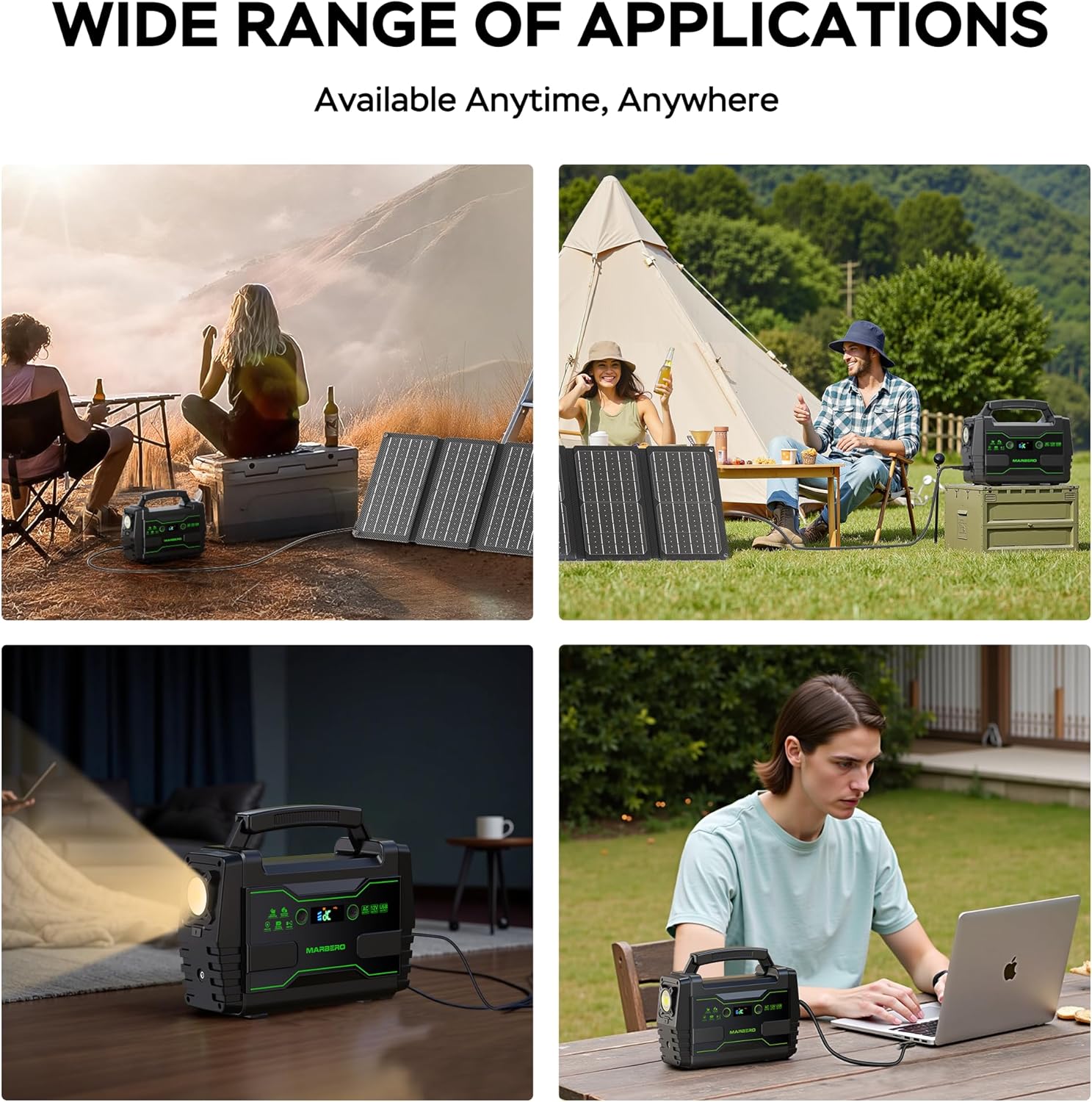 MARBERO Solar Generator 155Wh with 30W Solar Panel Portable Power Station with 2x 100W AC Outlets(Peak 150W), QC3.0 USB UL Certified for Home Blackout, Camping, RV Travel, Ultra-Light  Silent Fan
