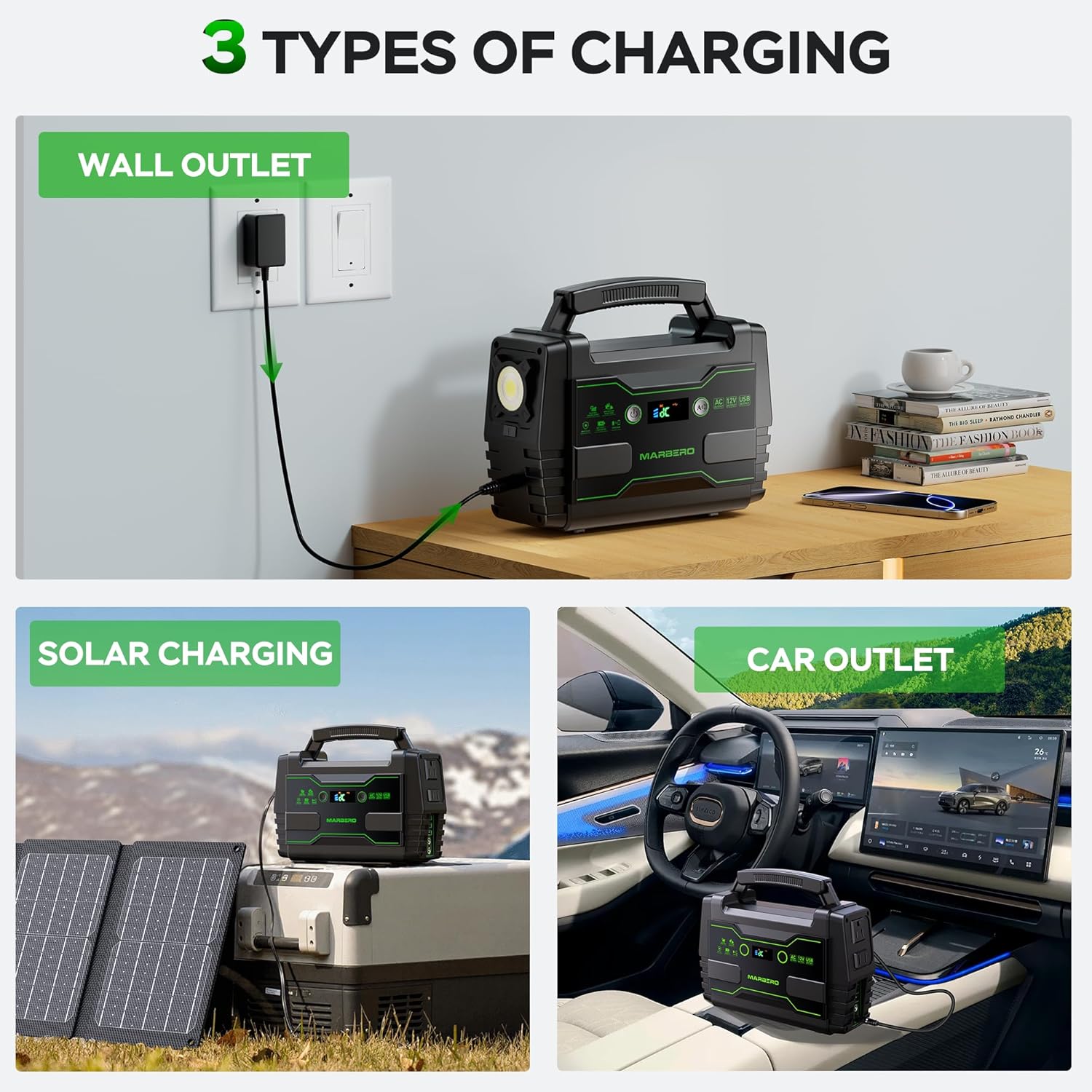 MARBERO Solar Generator 155Wh with 30W Solar Panel Portable Power Station with 2x 100W AC Outlets(Peak 150W), QC3.0 USB UL Certified for Home Blackout, Camping, RV Travel, Ultra-Light  Silent Fan