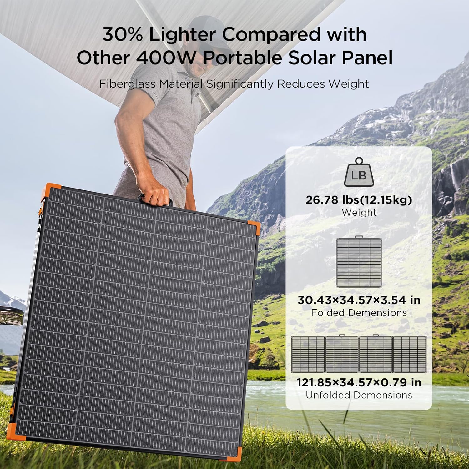 N-Type 16BB 450W Portable Solar Panel,RV Essentials,38V Foldable Solar Charger for Power Station, 25% High Efficiency IP68 Waterproof 4 Reinforced Kickstands for Camping RV Blackout