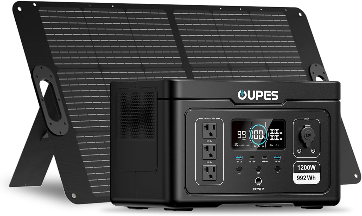 OUPES Exodus 1200 Portable Power Station 1200W, 992Wh Durable LFP Battery Solar Generator w/ 3 1200W AC Outlets (Peak 3600W), 140W USB-C, UPS, for Camping, RVing, Home Backup (Solar Panel Optional)