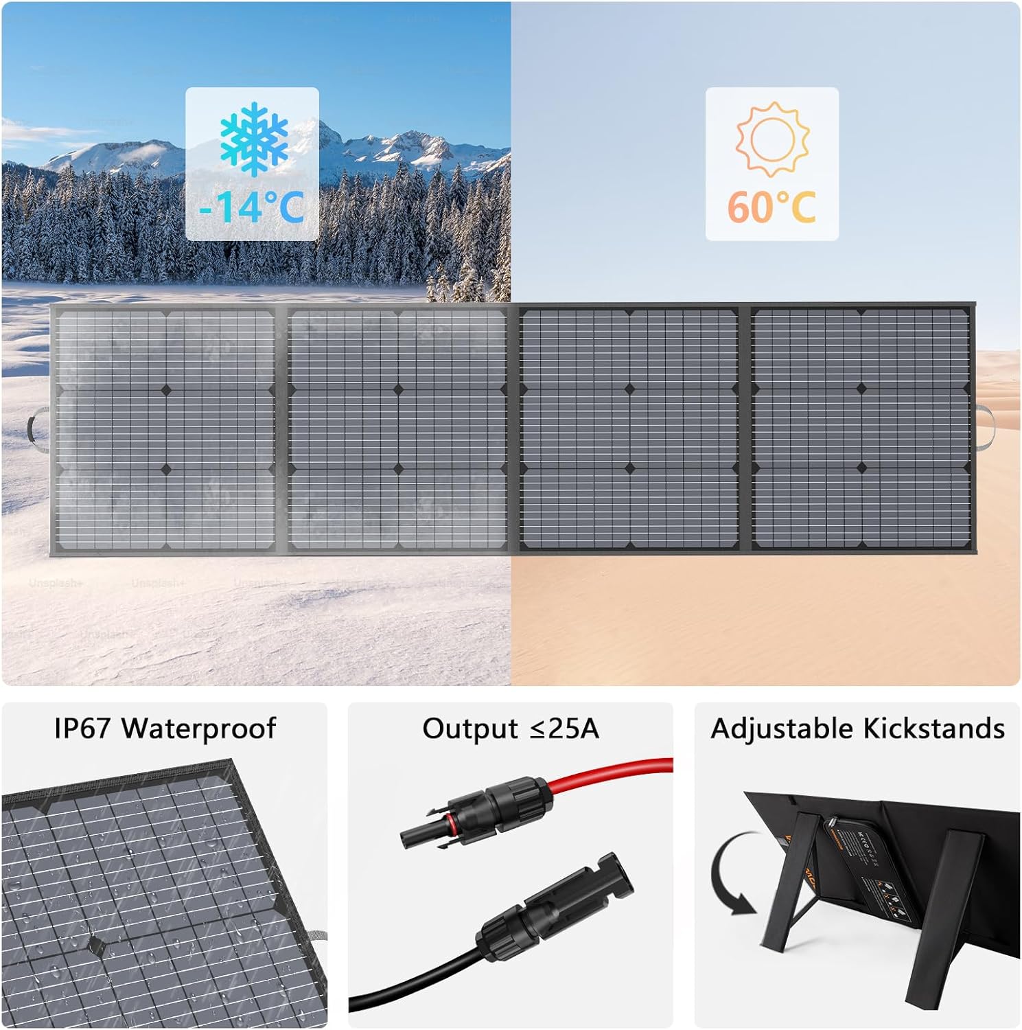 Portable Solar Panel 220W 40V Monocrystalline Foldable Solar Panels Charger Power Backup, IP67 Waterproof Durable for Power Station RV Camping Off Grid Fishing