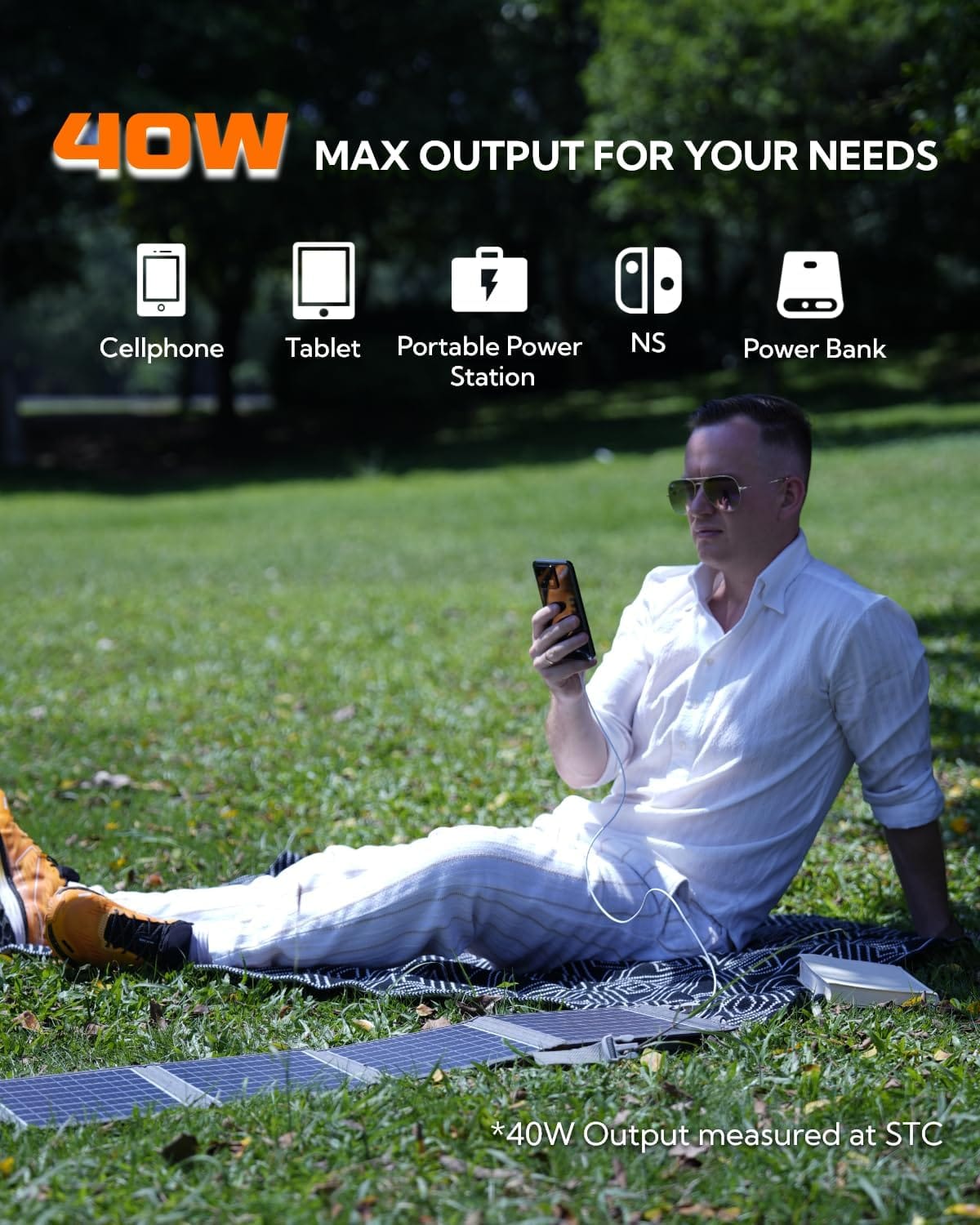 Portable Solar Panel, LUMOPAL 40W Foldable Solar Charger with USB-C PD 40W,5V USB-A QC3.0, DC18-20V Ports for Traveling Camping Backpacking Compatible with Phone iPad Power Station