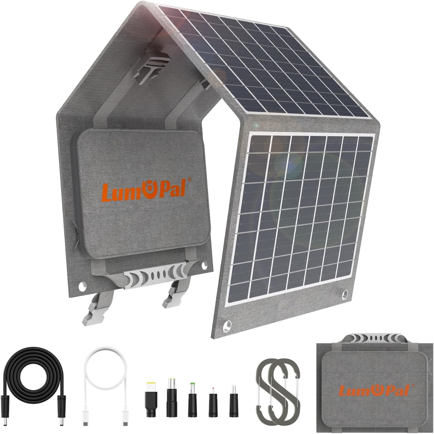 Portable Solar Panel, LUMOPAL 40W Foldable Solar Charger with USB-C PD 40W,5V USB-A QC3.0, DC18-20V Ports for Traveling Camping Backpacking Compatible with Phone iPad Power Station