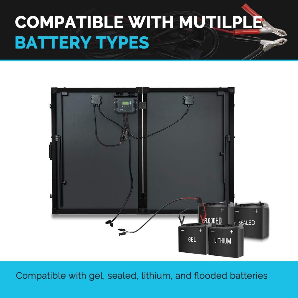 Renogy 100 Watt 12 Volt Portable Solar Panel with Waterproof 20A Charger Controller Foldable 100W Solar Suitcase with Adjustable Kickstand for Power Station, 100W Panel-20A Controller, Black