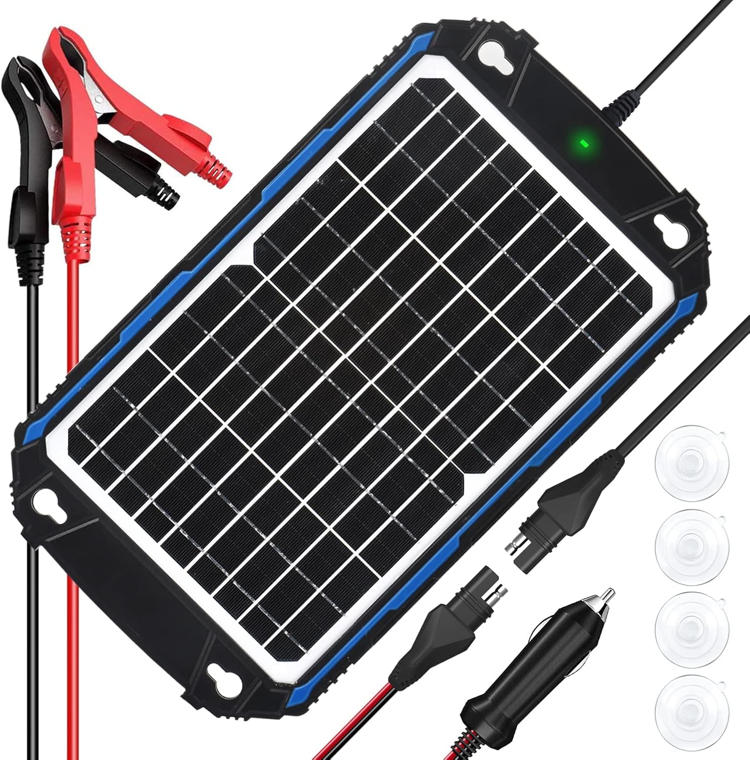 SUNER POWER Waterproof 12W 12V Solar Battery Charger  Maintainer Pro, Built-in UltraSmart MPPT Charge Controller, 12 Volt Solar Panel Trickle Charging Kits for Car Automotive Boat Marine RV Trailer
