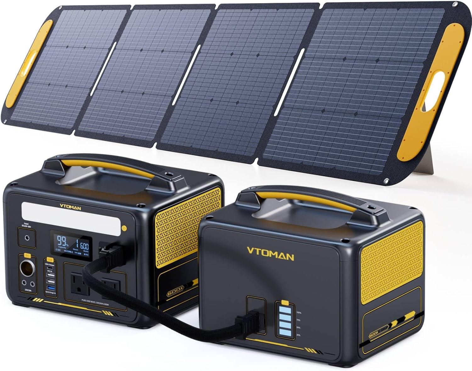 VTOMAN 3096Wh Portable Power Station Bundle with Extra Battery  200W Solar Panel Included - Up to 3600W Solar Power Generator for Home Backup, Off-grid, Road Trip, RV, Camping, Fishing, Emergency