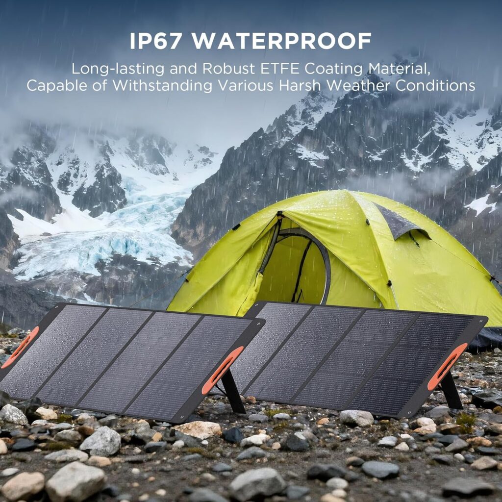 100W Portable Solar Panel,Camping Essentials, 20V ETFE Foldable Solar Charger for Power Station,QC3.0 USB-A Type-C Output,23.5% High Efficiency IP67 Waterproof for Camping RV Offgrid Living