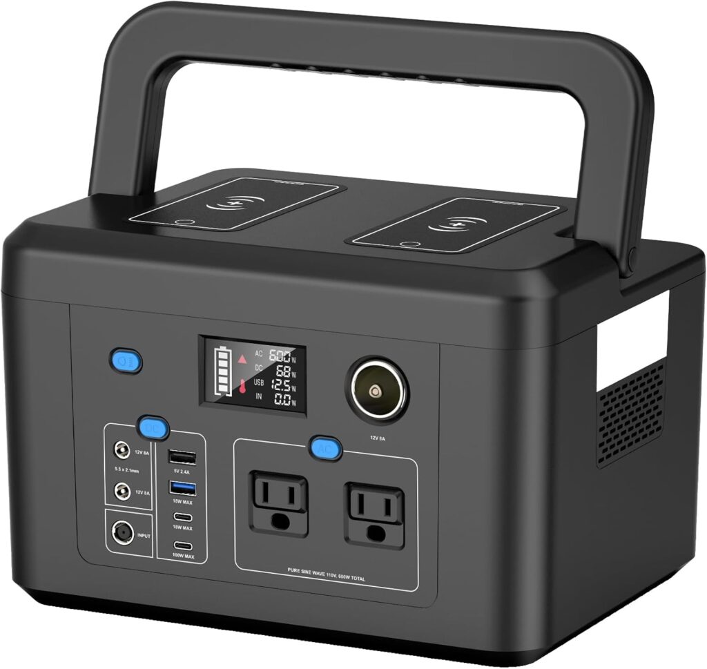 200W Portable Power Station, Powkey 120Wh/33,000mAh Power Bank with AC Outlet, 110V 6 Outputs Solar Generator External Battery Pack with LED Light for Home Use and Outdoor Camping