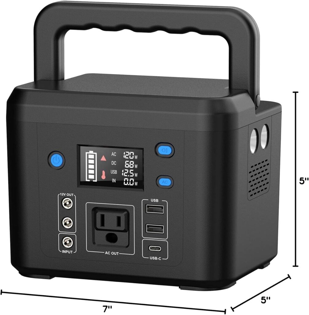 200W Portable Power Station, Powkey 120Wh/33,000mAh Power Bank with AC Outlet, 110V 6 Outputs Solar Generator External Battery Pack with LED Light for Home Use and Outdoor Camping