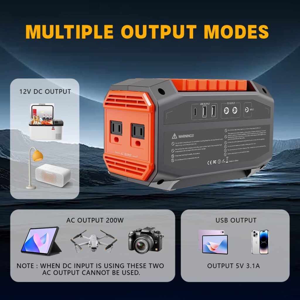200w Power Station, Portable Solar Generator 36000mAh/133Wh with 110v AC Outlet, Lithium Battery Backup Supply Pack (solar panel not included) with LED Light, for Outdoor Camping Home