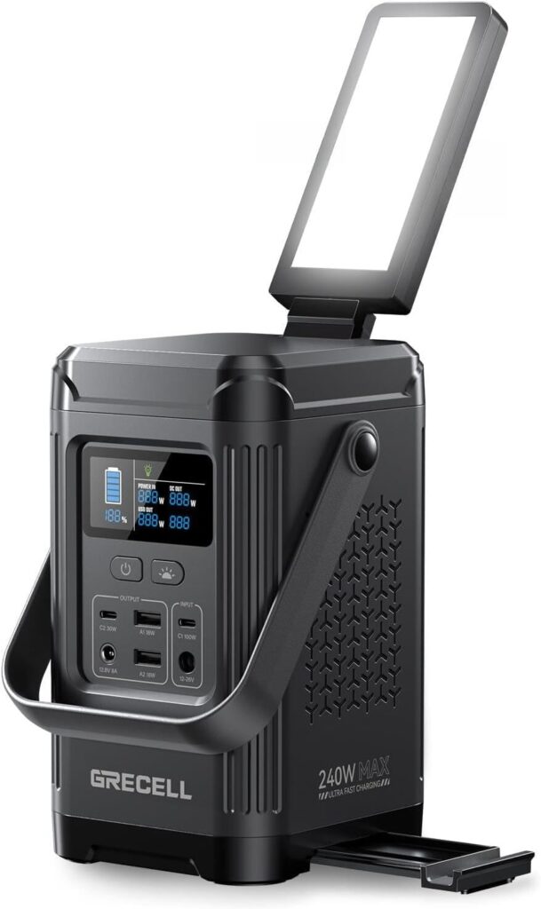 240W Portable Power Station 154Wh/48000mAh, 100W USB-C PD(Dual Way) LiFePO4 Battery Power Bank Station, 7 ports Solar Generator with LED and Stand for Camping, Home, Travel(Wall Charger Not Included)