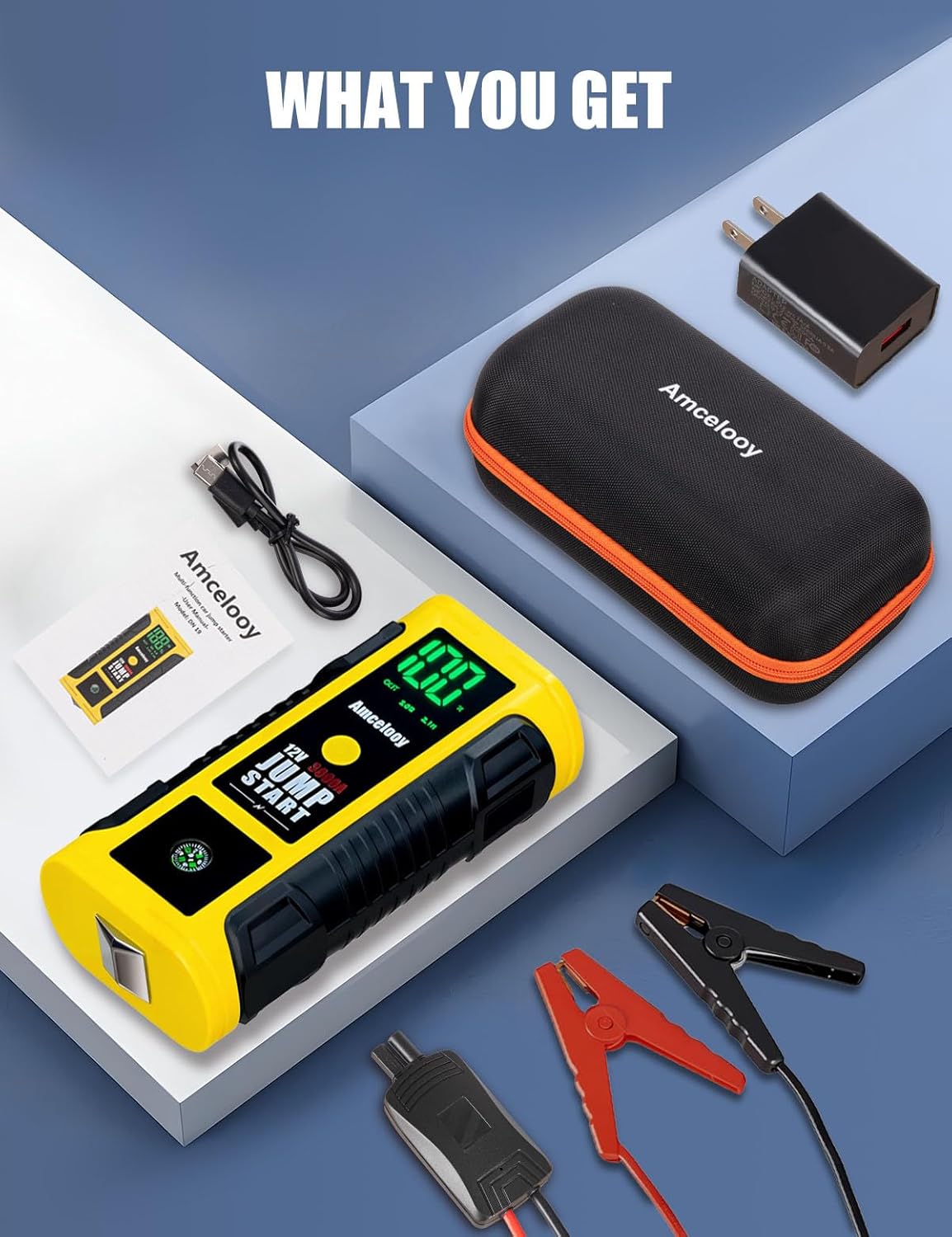 3000A Car Battery Jump Starter for 8.0L Gas/Diesel Engines, Amcelooy 12V Emergency Battery Jumper Starter Portable with USB Quick Charge, 4-Mode Flashlight  Smart Jumper Cables
