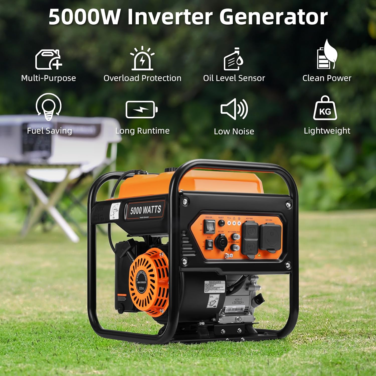 4000W Inverter Generator, Open Frame Generator Gas Powered, Portable Outdoor Power Equipment, Emergency Home Backup, RV Ready 30A Outlet, Low Noise