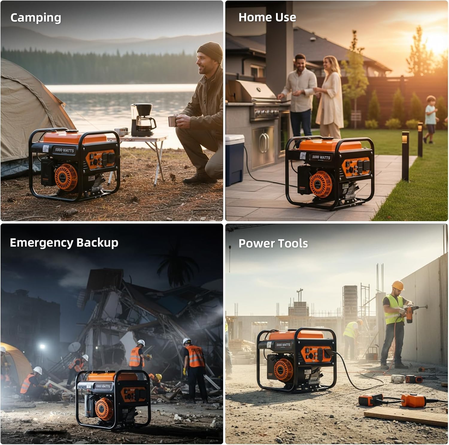 4000W Inverter Generator, Open Frame Generator Gas Powered, Portable Outdoor Power Equipment, Emergency Home Backup, RV Ready 30A Outlet, Low Noise