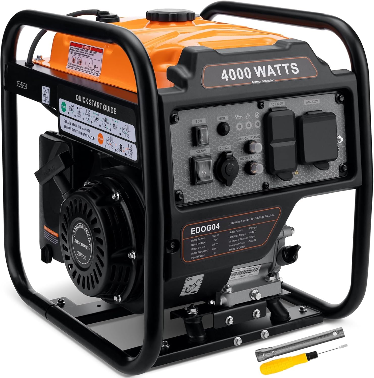 4000W Inverter Generator, Open Frame Generator Gas Powered, Portable Outdoor Power Equipment, Emergency Home Backup, RV Ready 30A Outlet, Low Noise