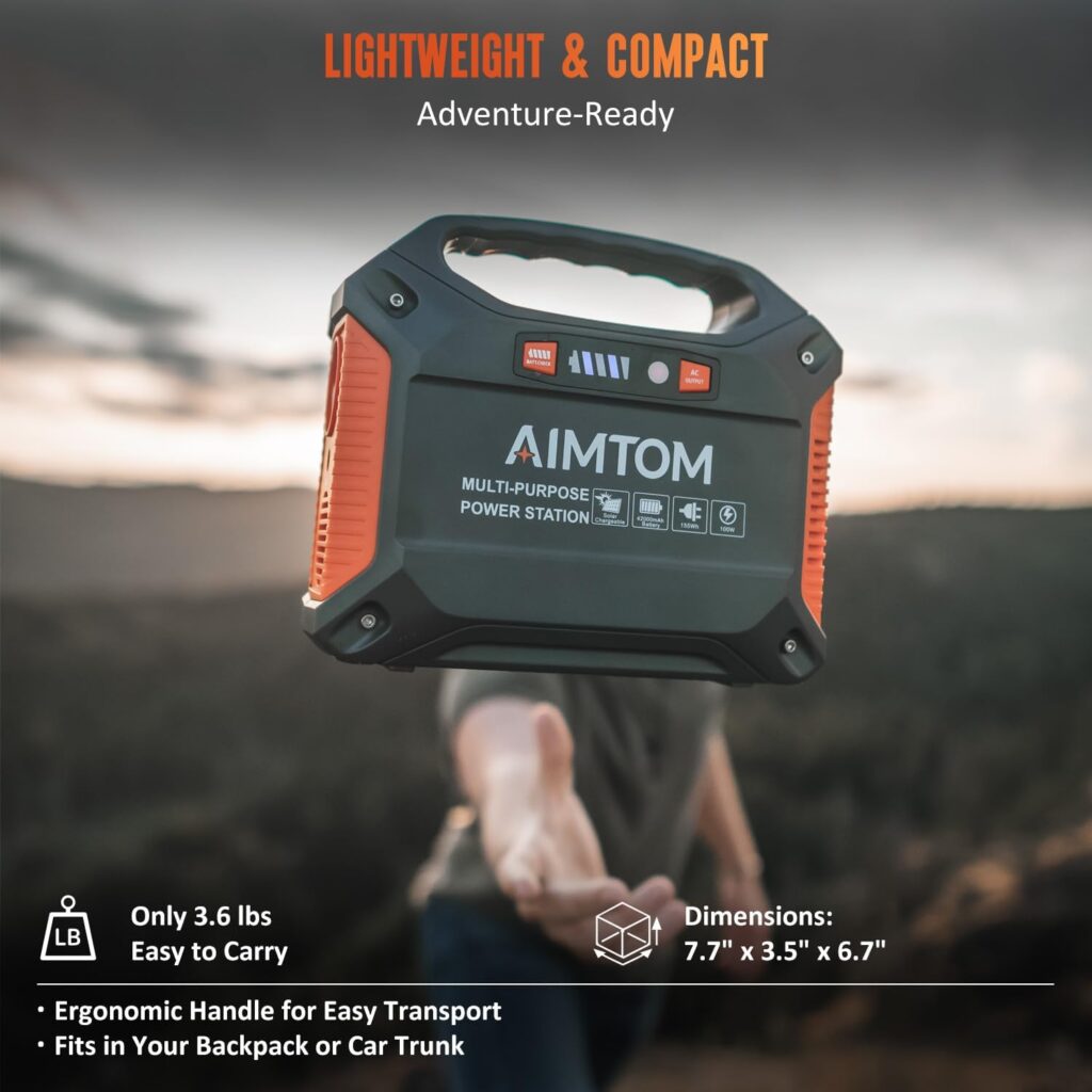 AIMTOM 155Wh Portable Power Station with 30W Solar Panel – 150W Peak/110V AC, 18W USB-C, 2x USB-A  12V DC – Solar Generator for Camping, Home, RV, Travel  Emergencies