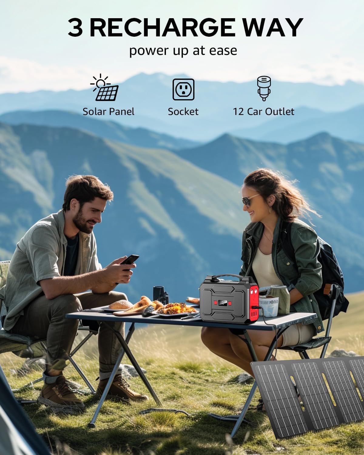 Apowking Solar Powered Generator 200W Peak/100W Rated, Portable Power Station with Solar Panels 40W Included, 146Wh Solar Power Bank with AC Outlet 110V for Home Use Camping Outdoor Adventure