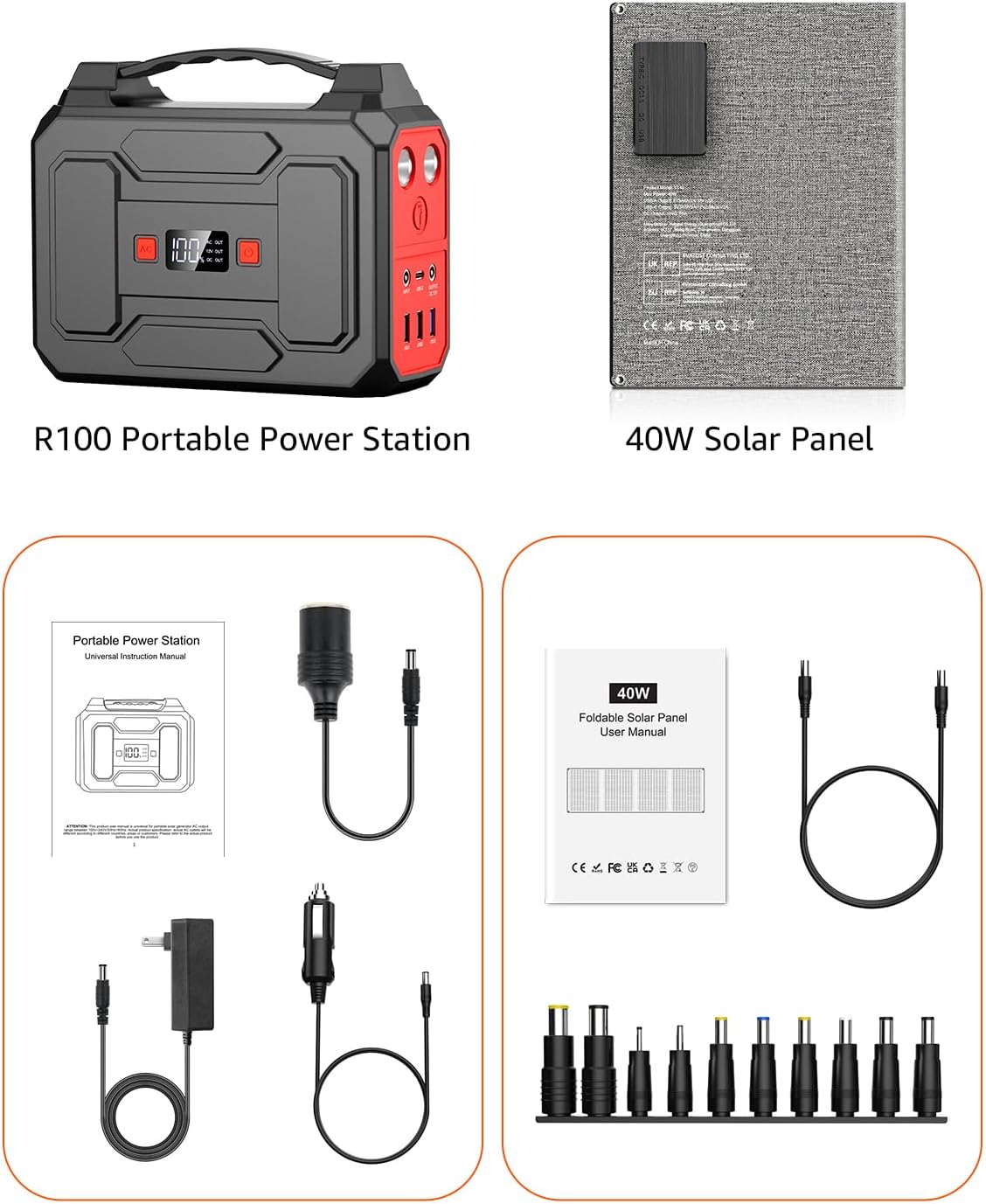 Apowking Solar Powered Generator 200W Peak/100W Rated, Portable Power Station with Solar Panels 40W Included, 146Wh Solar Power Bank with AC Outlet 110V for Home Use Camping Outdoor Adventure
