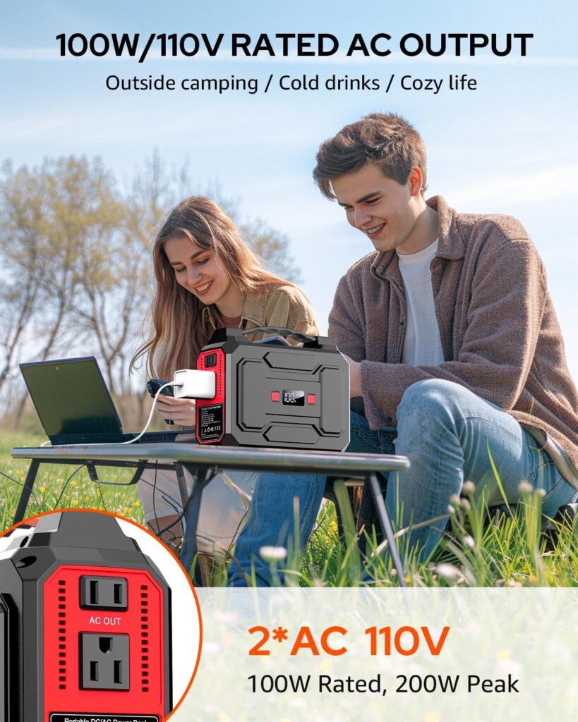 Apowking Solar Powered Generator 200W Peak/100W Rated, Portable Power Station with Solar Panels 40W Included, 146Wh Solar Power Bank with AC Outlet 110V for Home Use Camping Outdoor Adventure