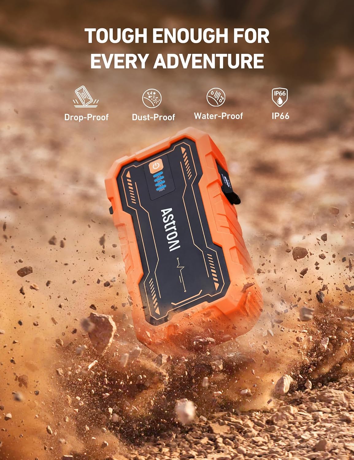AstroAI S8 Car Battery Jump Starter, Car Jumper Starter Battery Pack for Up to 6.0L Gas  3.0L Diesel Engines, 12V Portable Jump Box with 3 Modes Flashlight and Jumper Cable (Orange)
