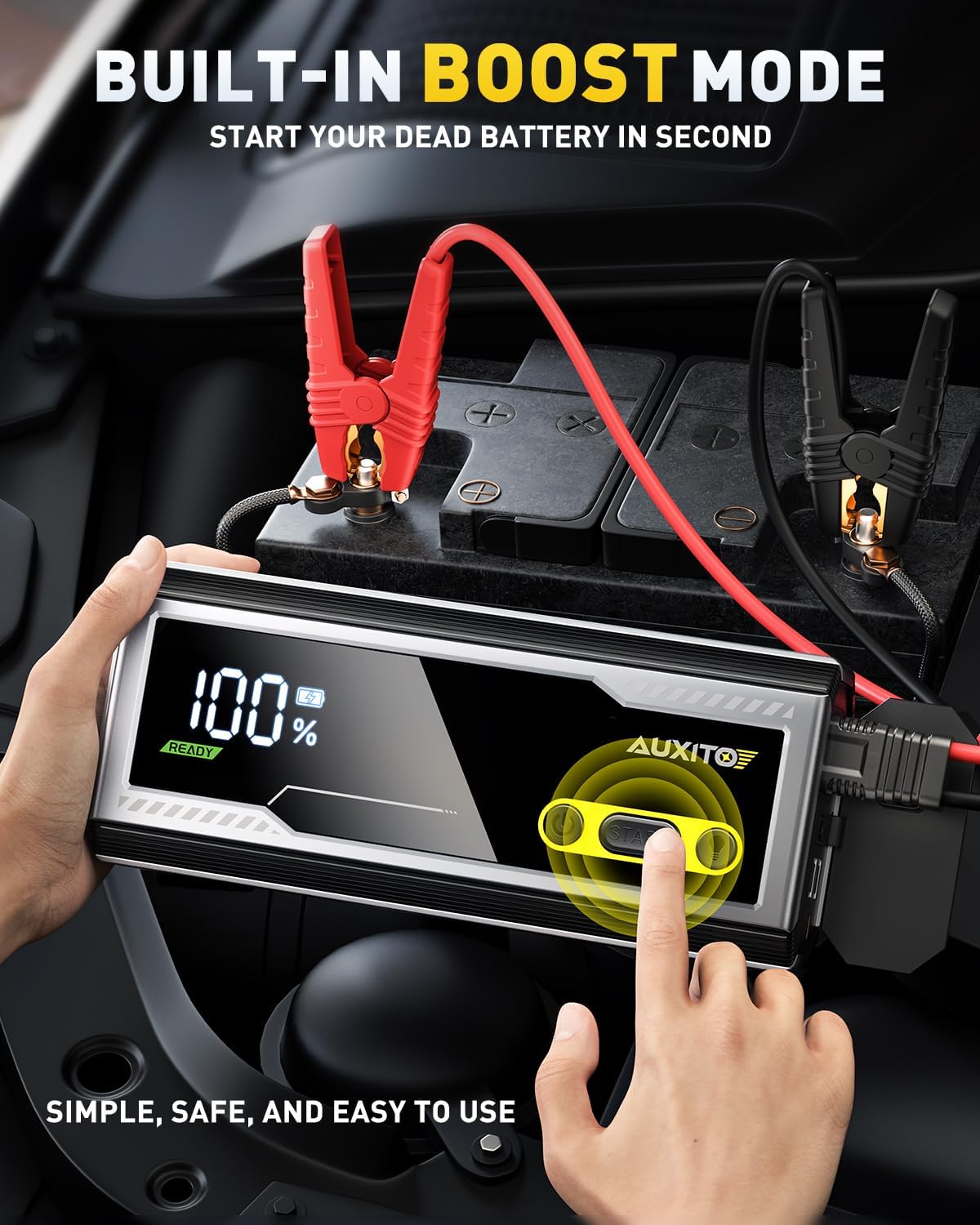 AUXITO 6000A Jump Starter, 12V Car Battery Jump Starter, Up to All Gas  12L Diesel Engine with LED Display, Portable Jump Box with 3 Modes Flashlight and Jumper Cable, Storage Case