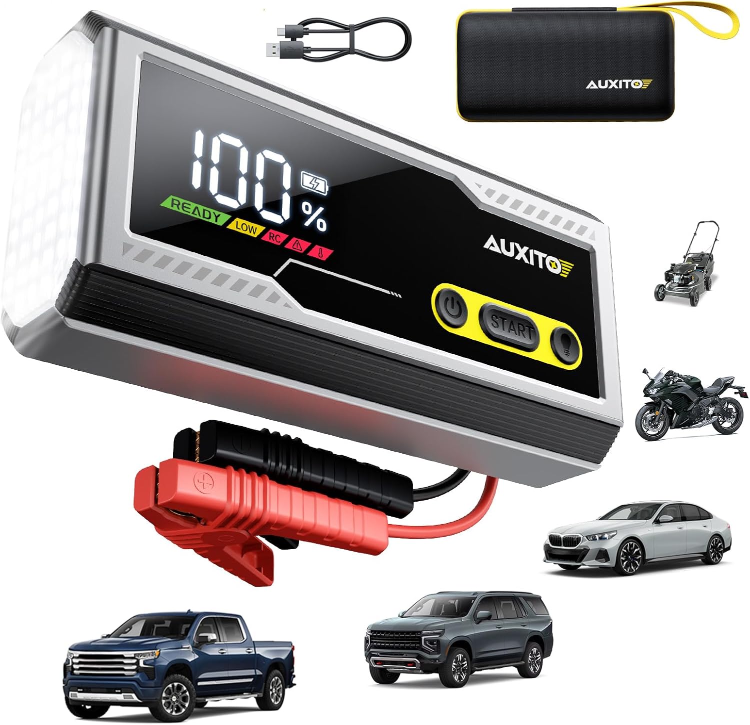 AUXITO 6000A Jump Starter, 12V Car Battery Jump Starter, Up to All Gas  12L Diesel Engine with LED Display, Portable Jump Box with 3 Modes Flashlight and Jumper Cable, Storage Case