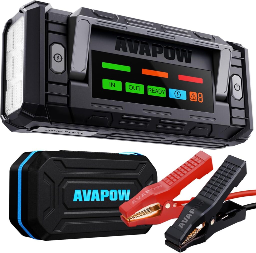AVAPOW TJ68 10000A Battery Jump Starter Portable with 4 HD Display PD 65W Dual-Way Fast Charging,12V Jump Box, Car Battery Jump Starter for All Gas  Up to All Diesel Engines