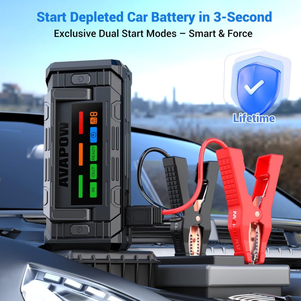 AVAPOW TJ68 10000A Battery Jump Starter Portable with 4 HD Display PD 65W Dual-Way Fast Charging,12V Jump Box, Car Battery Jump Starter for All Gas  Up to All Diesel Engines