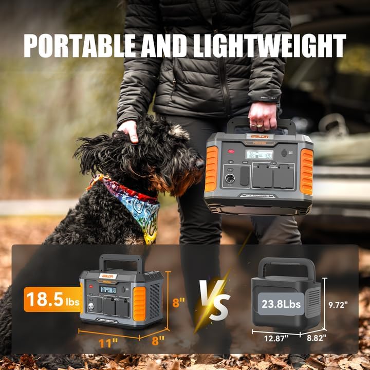 BALDR Portable Power Station, 1000W Output, 808Wh Capacity, AC Outlet, USB Ports, 110V Pure Sine Wave AC Outlet Backup Lithium Battery for Home Camping Emergency Use